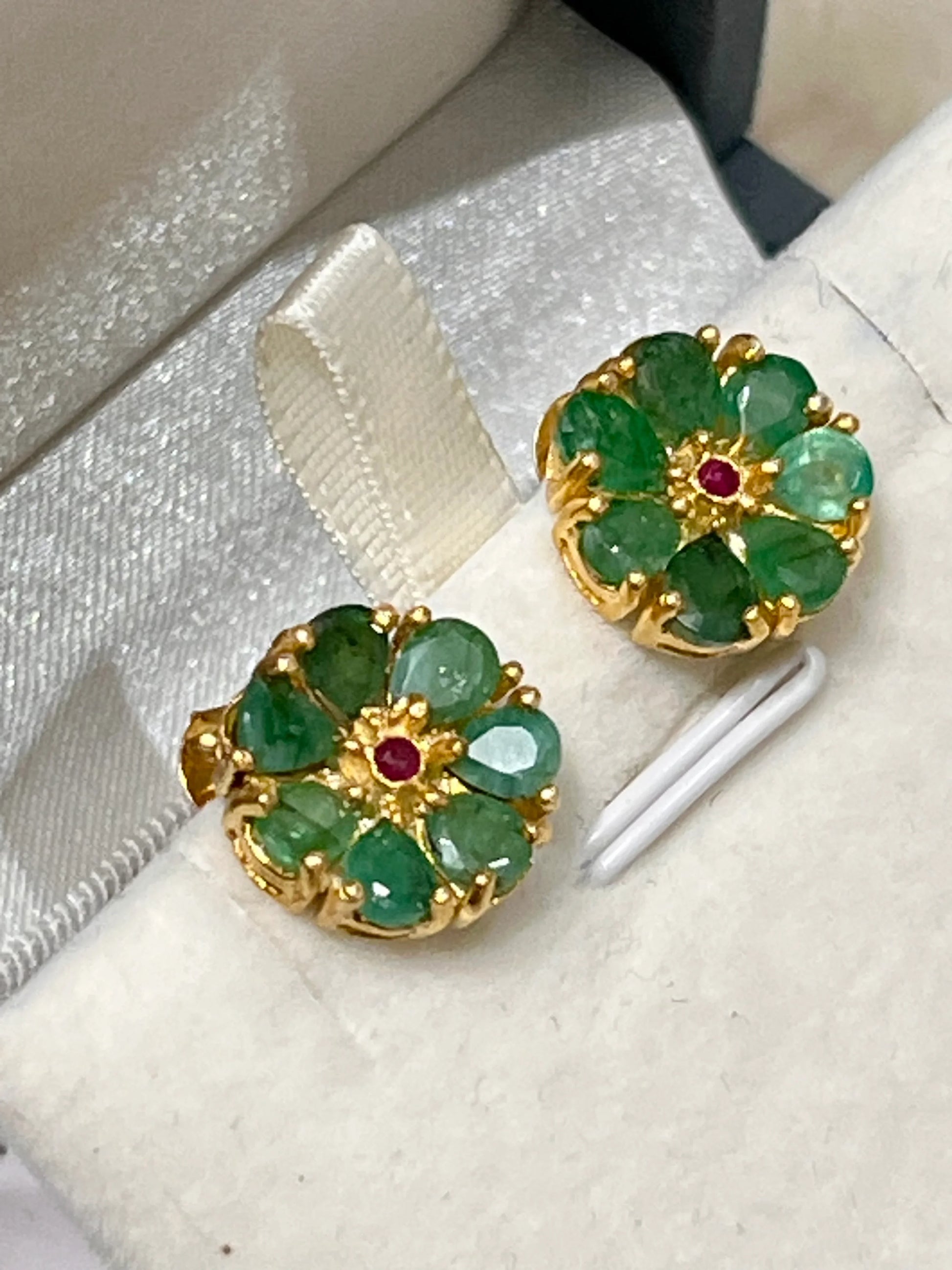 Handmade Colombian Emerald & Pink Ruby Earrings