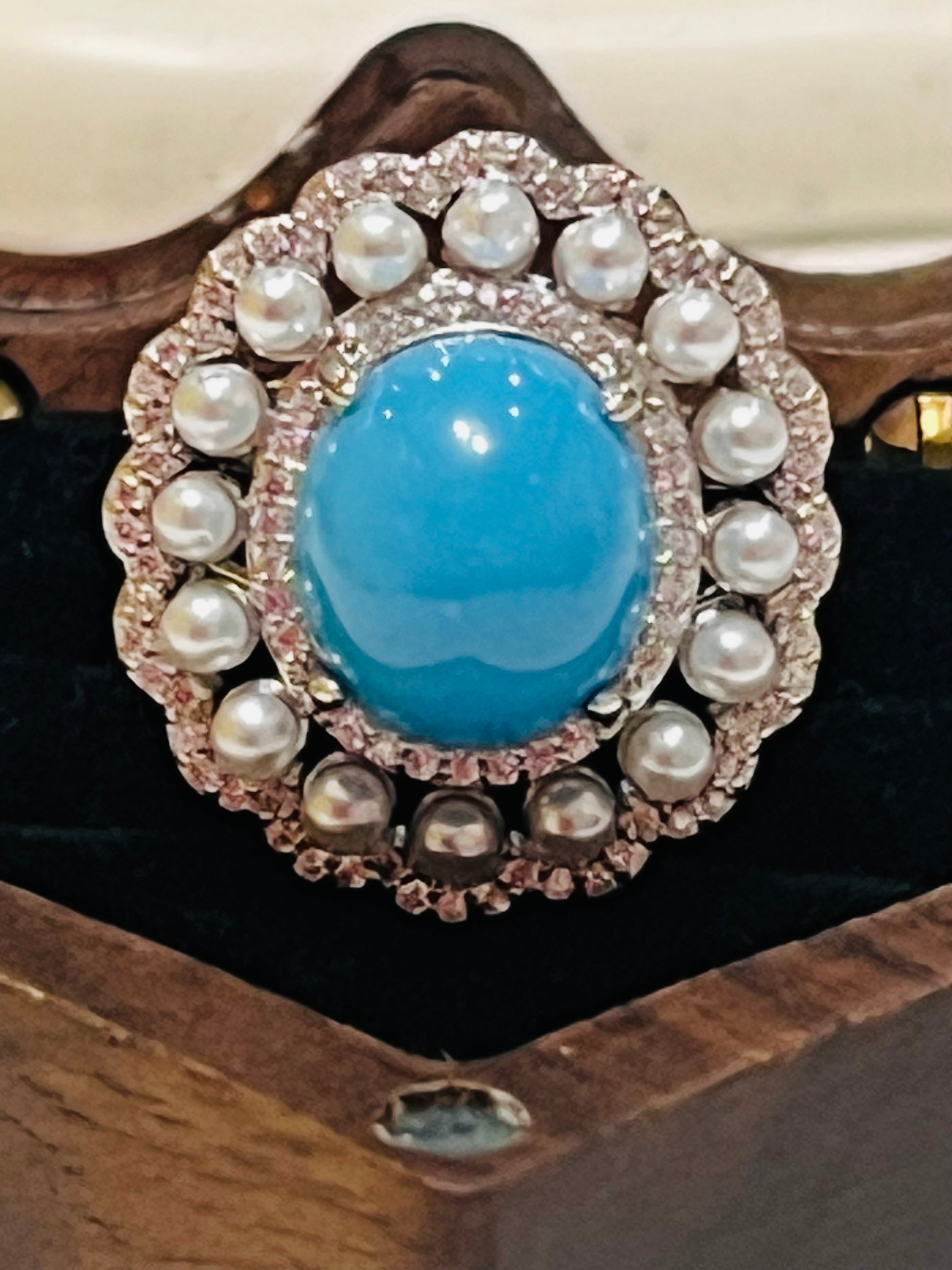 Vintage Inspired Turquoise & Pearl Statement Ring for Women