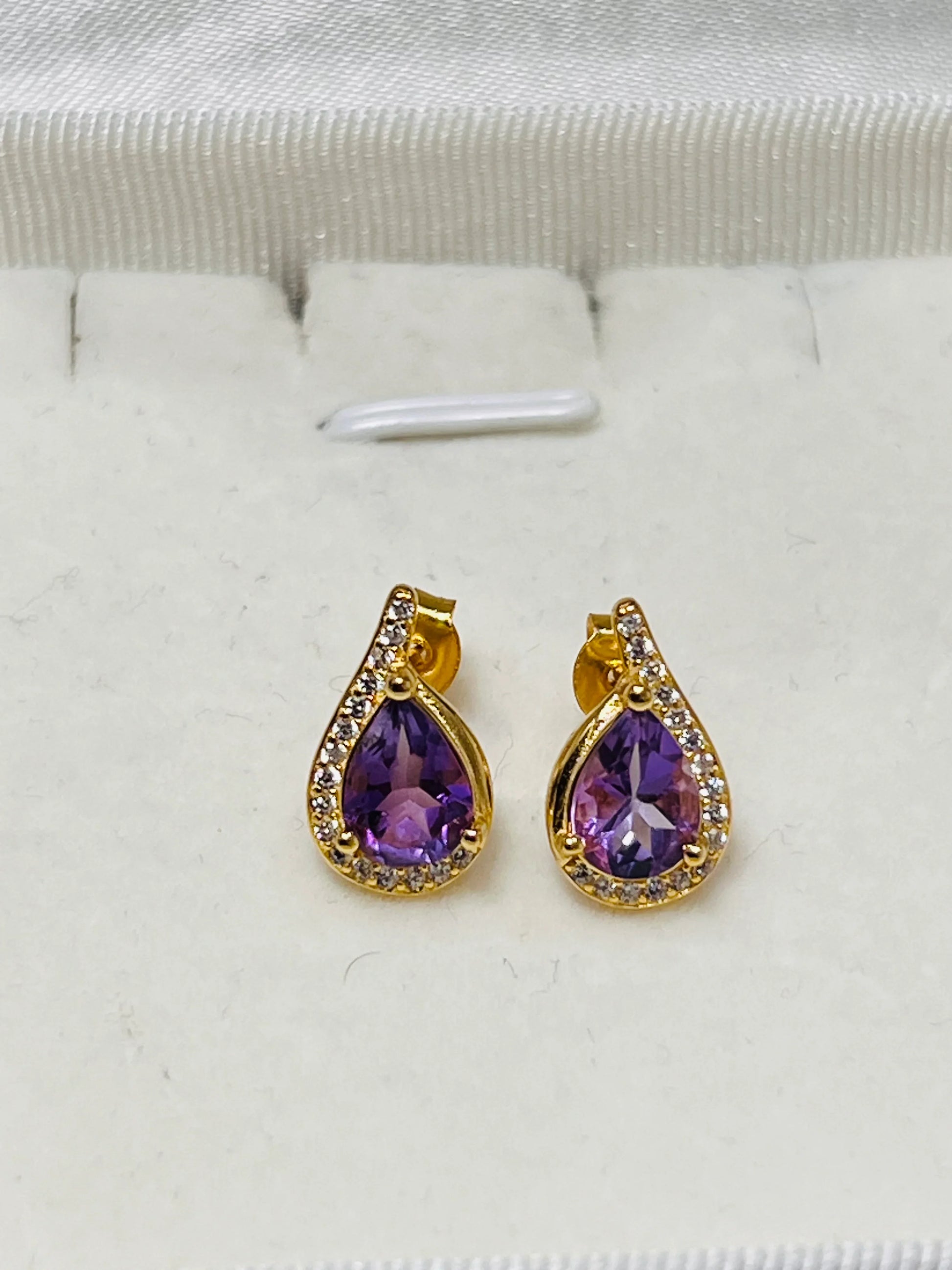 Handmade Purple Amethyst & White Zircon Earrings