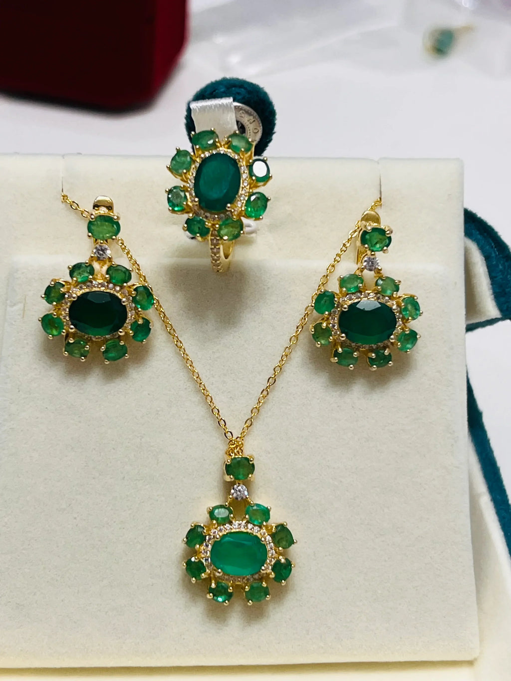Natural Emerald Jewelry Set in 18K Gold Vermeil