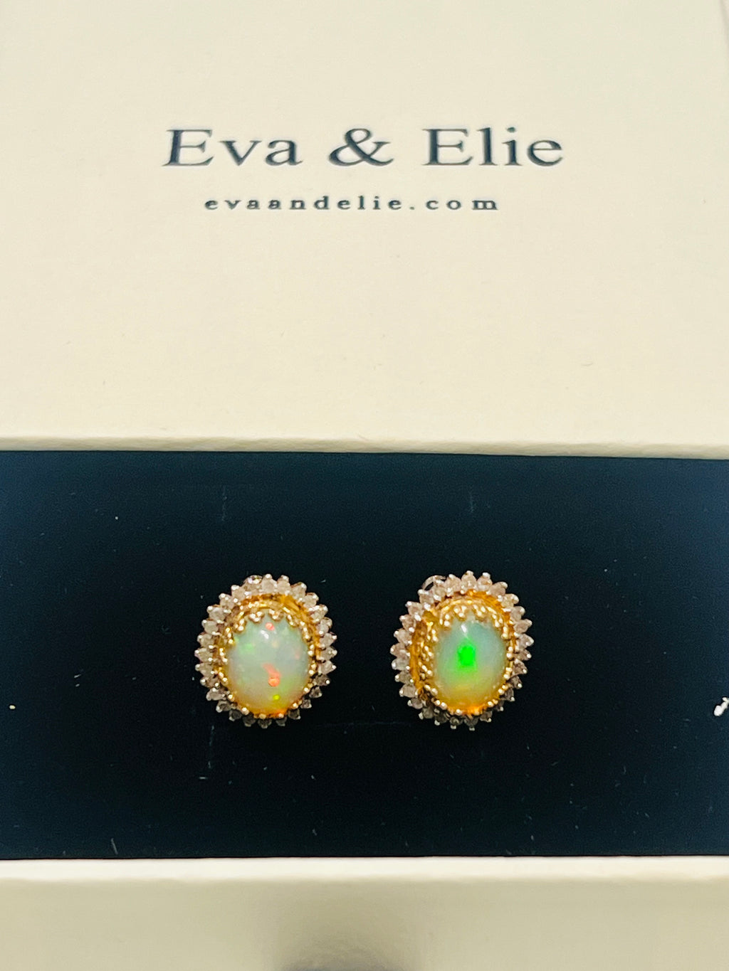 Natural Fire Opal and Natural Diamond Stud back Earrings