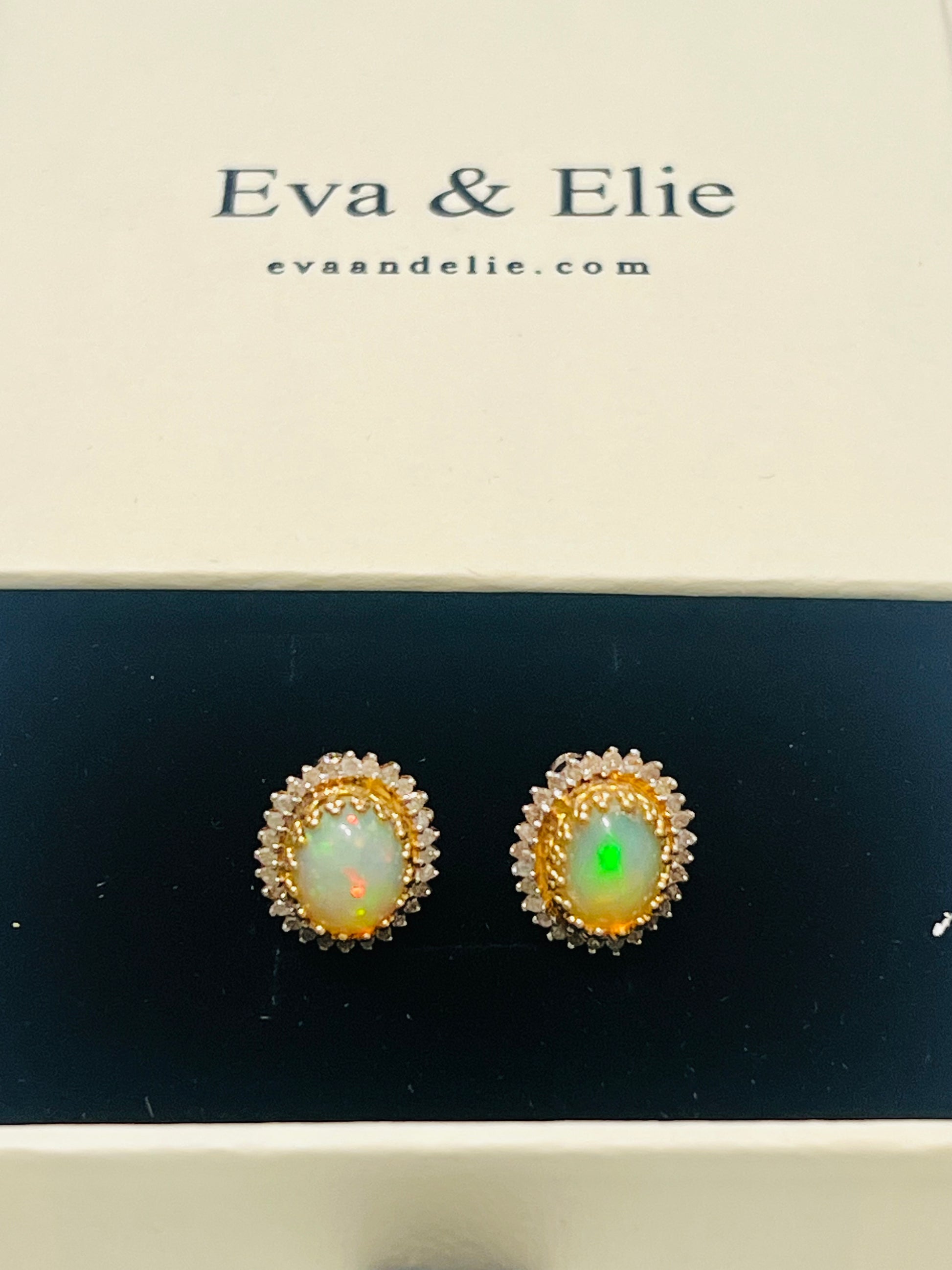 Natural Fire Opal and Natural Diamond Stud back Earrings