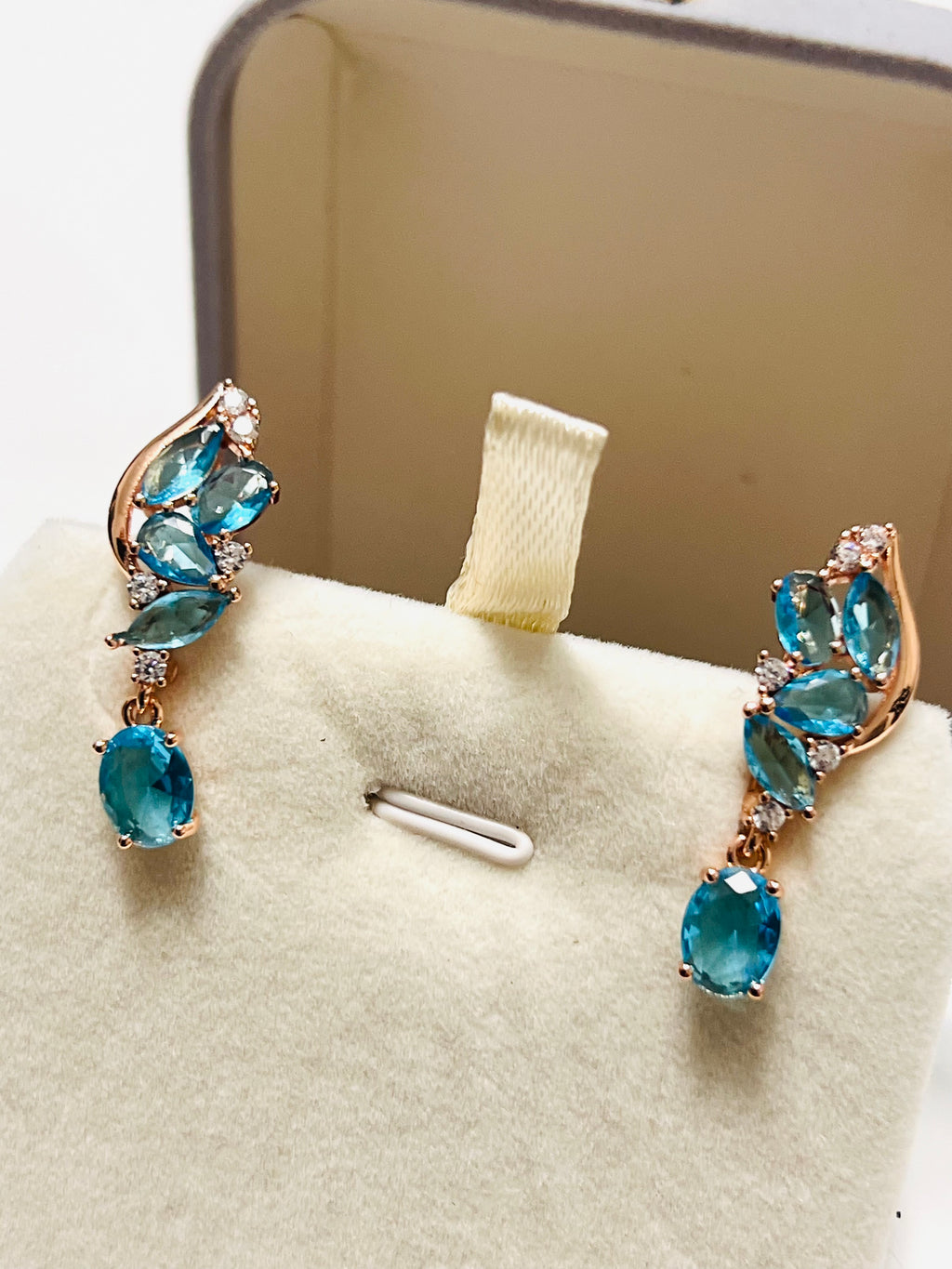 14k Rolled Gold Blue Topaz Earrings with latch backs
