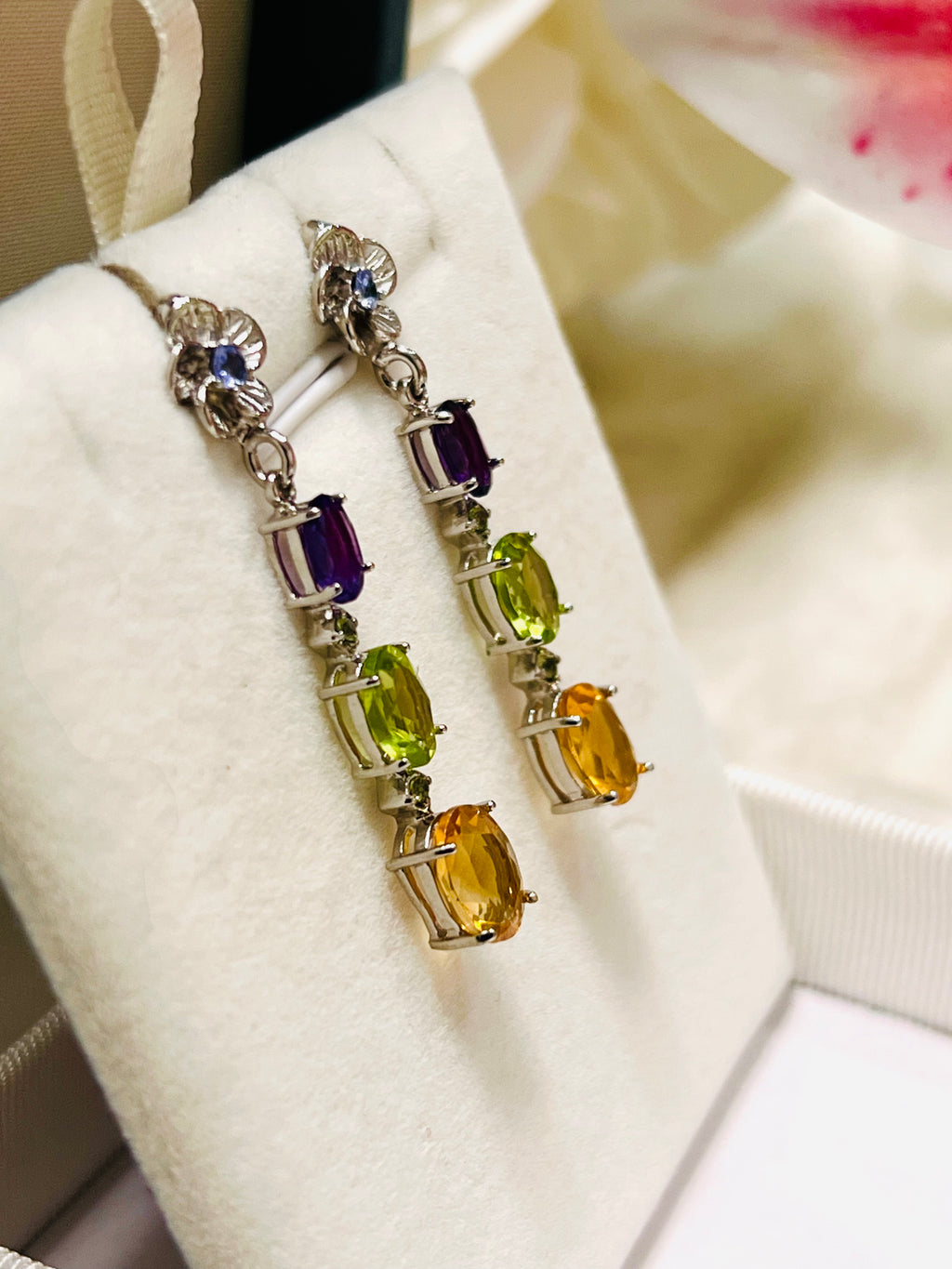 Handmade Natural Citrine, Peridot and Amethyst Drop Earrings