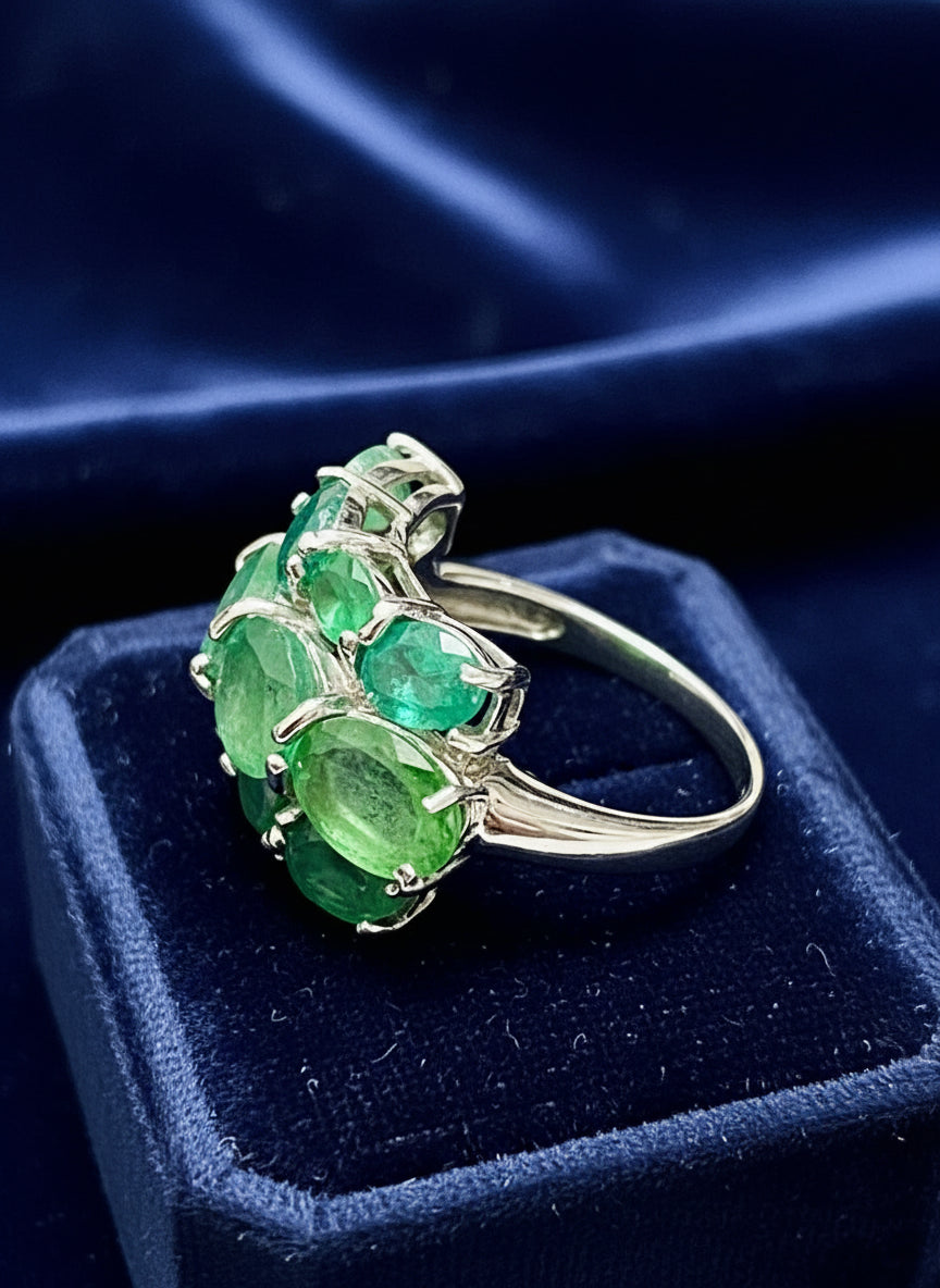 7 carats genuine Colombian unheated emeralds Ring