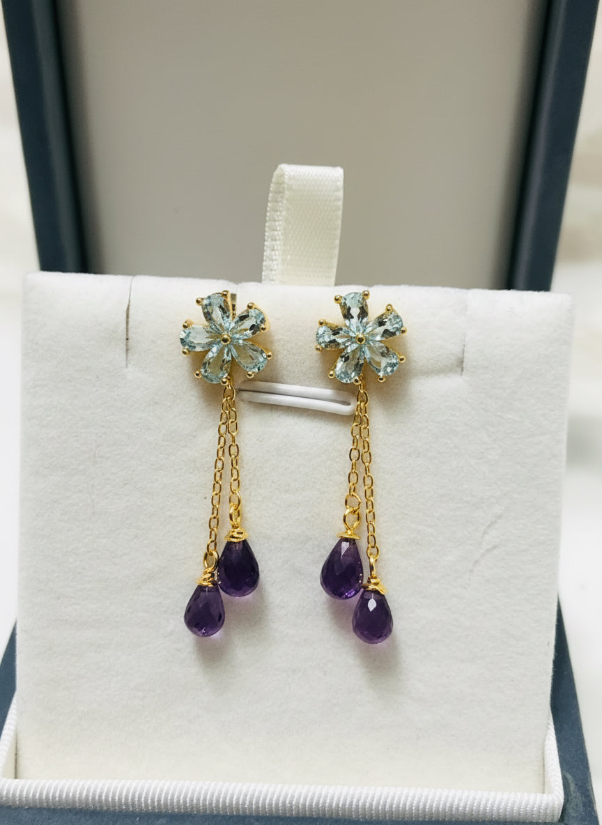 Handmade Unique Topaz and Amethyst Drop Earrings
