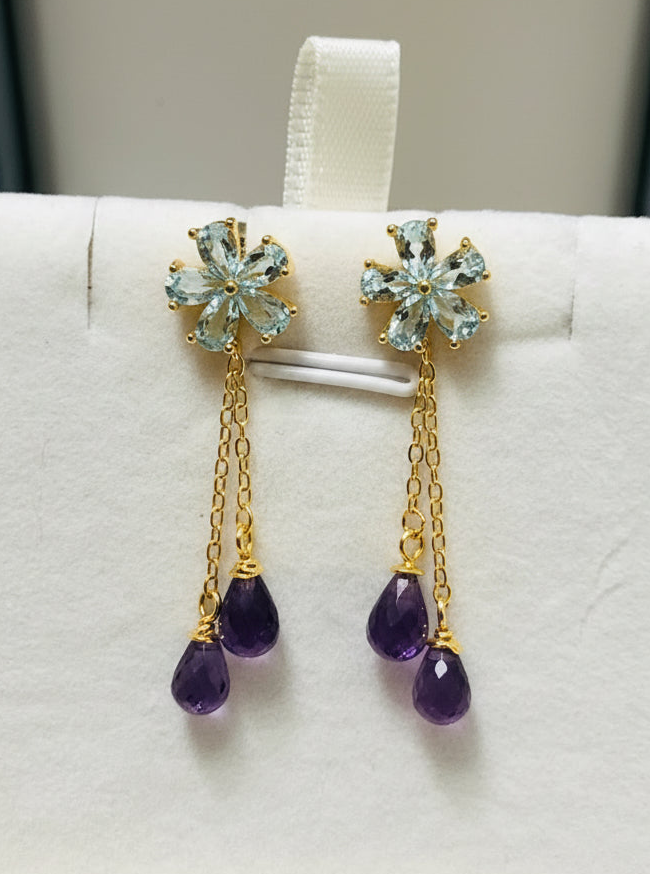 Handmade Unique Topaz and Amethyst Drop Earrings