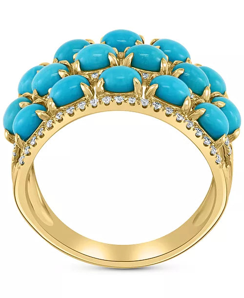 Gold Plated Turquoise & Zirconia Statement Ring – Bold Oval Cabochon Design