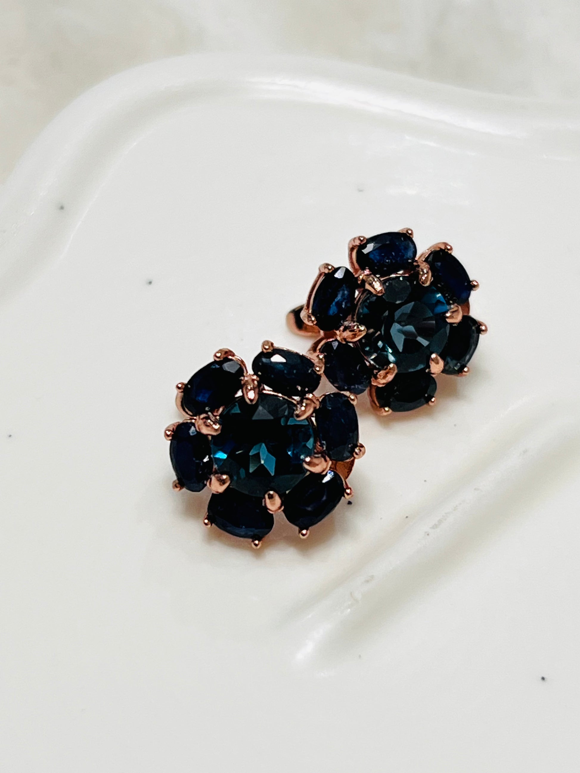 Handmade Genuine London Blue Topaz & Sapphire Rose Gold Plated Earrings over Sterling silver