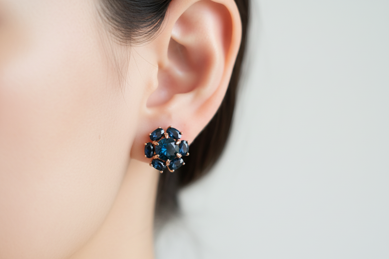 Handmade Genuine London Blue Topaz & Sapphire Rose Gold Plated Earrings over Sterling silver