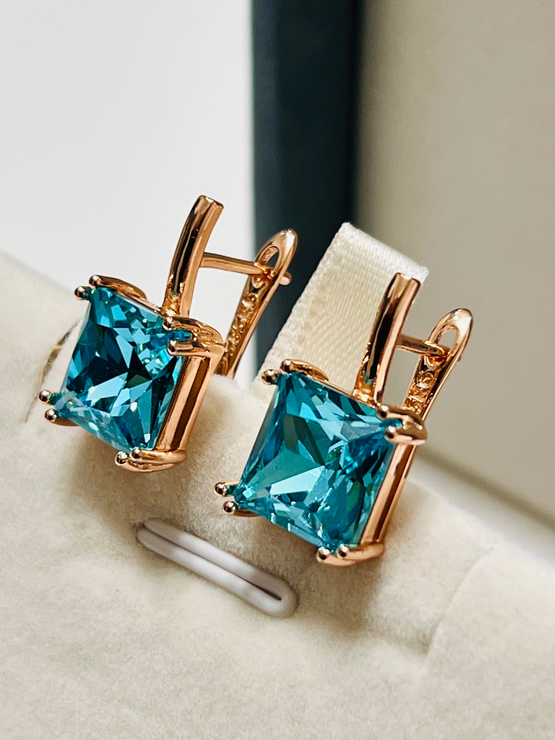 14k Rolled Gold Blue Topaz June Earrings