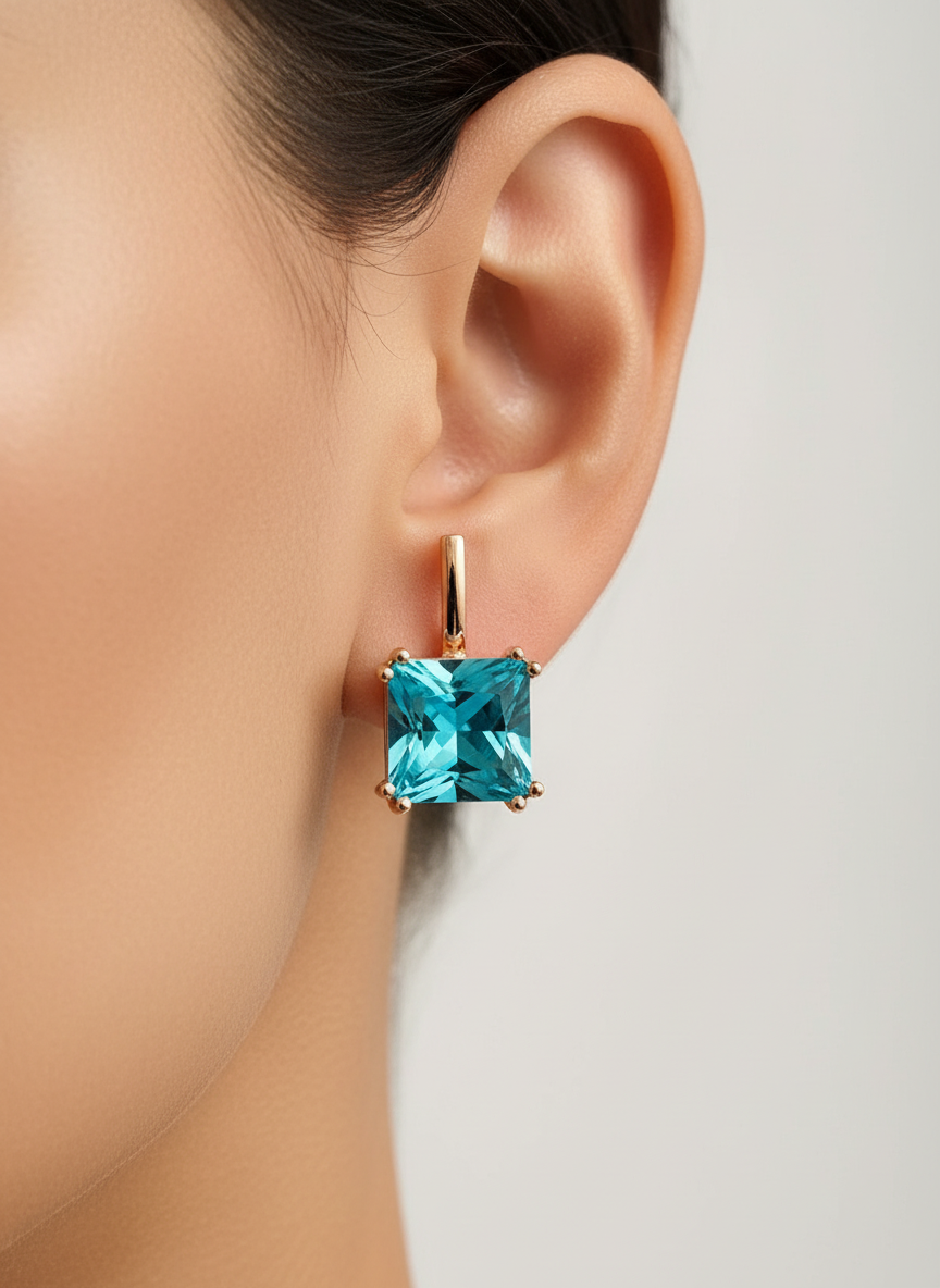 14k Rolled Gold Blue Topaz June Earrings