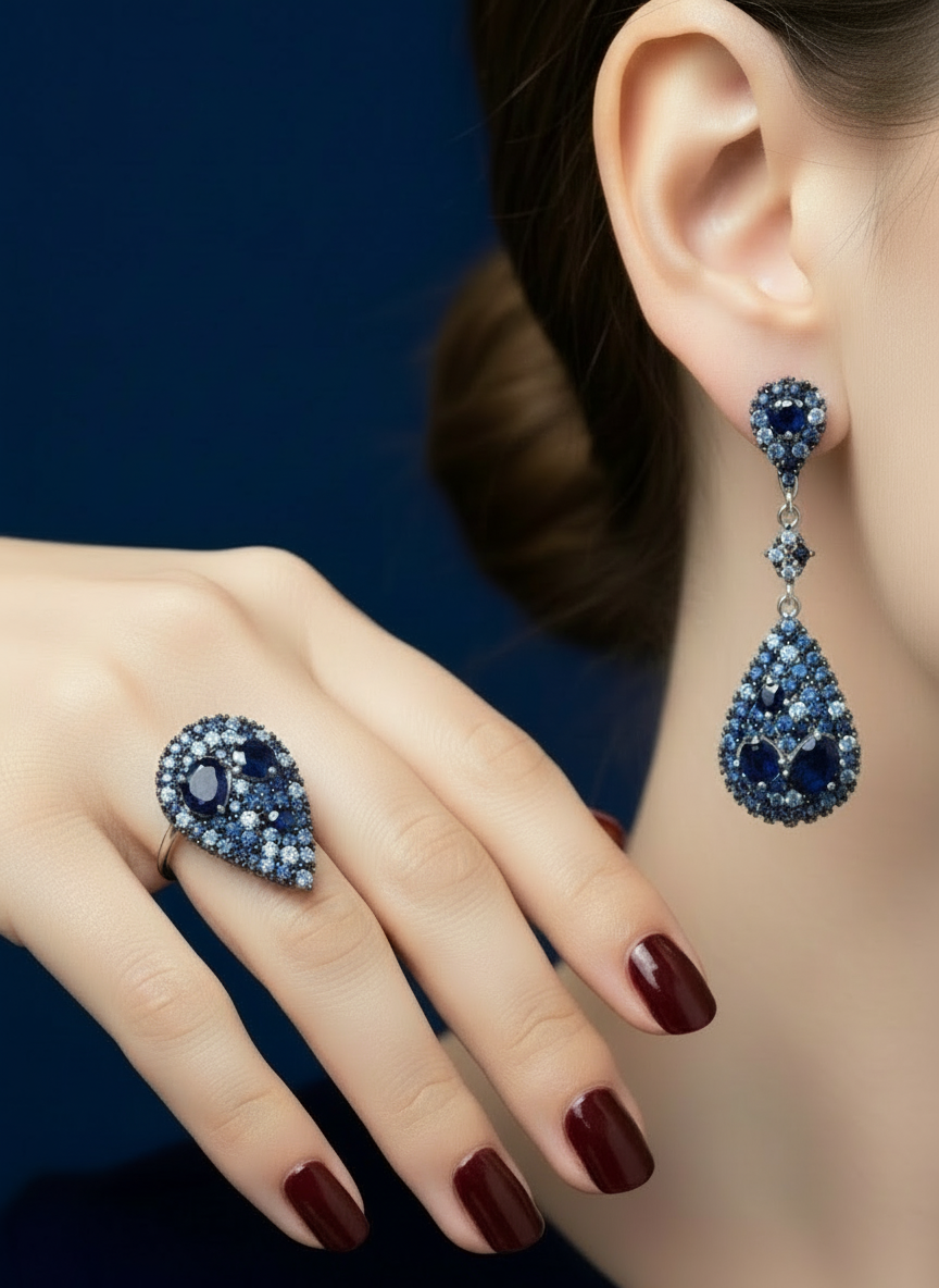 Handmade Natural Sapphire "Midnight Blue" Set