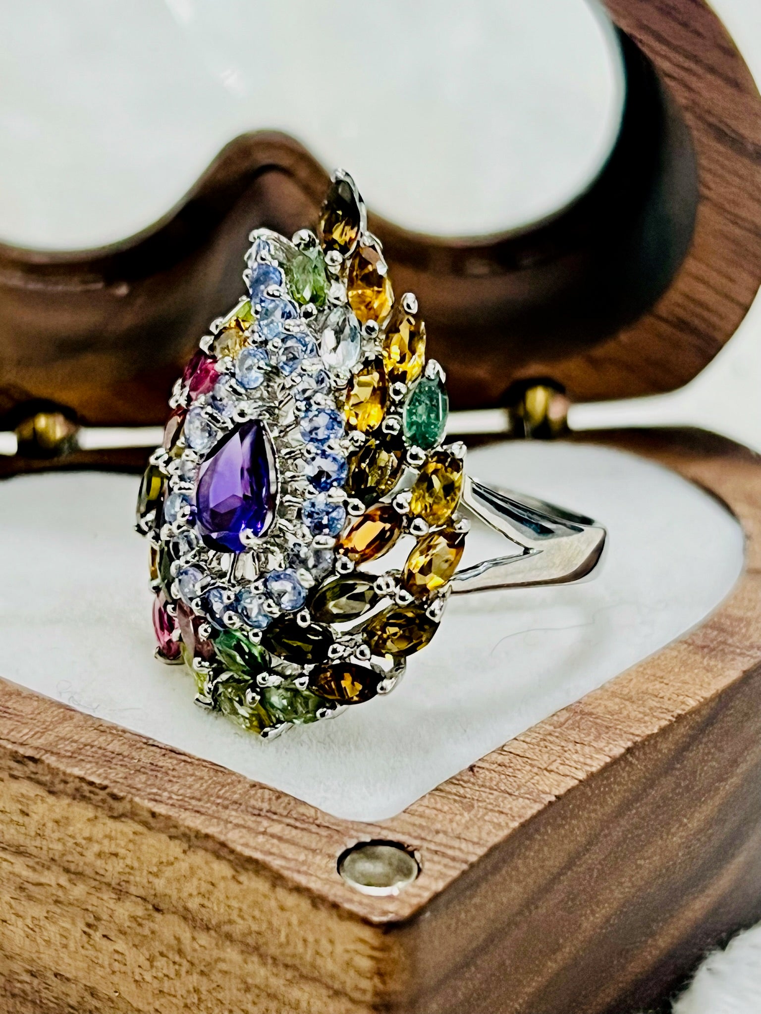 Handmade Stunning Multicolored Tourmaline & Amethyst Ring