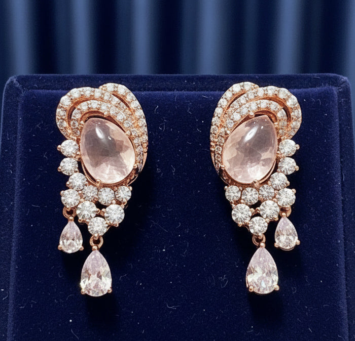 Full Moon Glow White Sapphire & Moonstone Earrings – Handmade