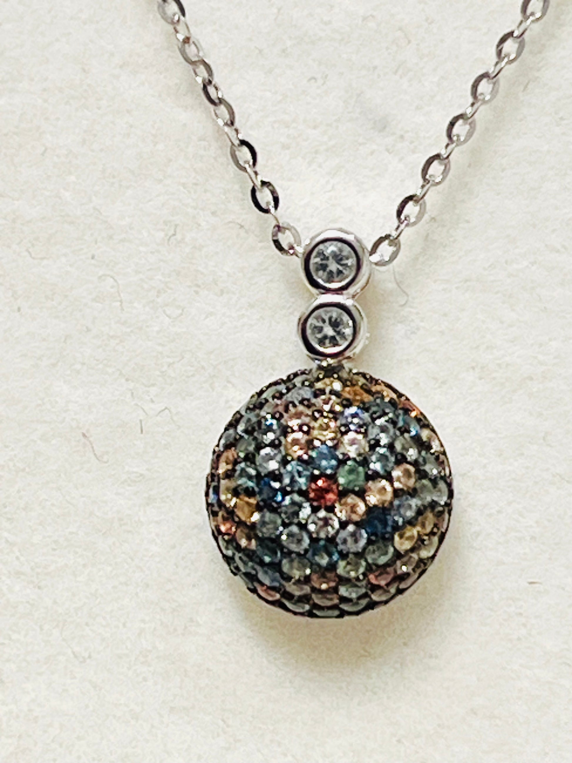 Multi-Color Sapphire Ball Design Sterling Silver Necklace and Earring Set