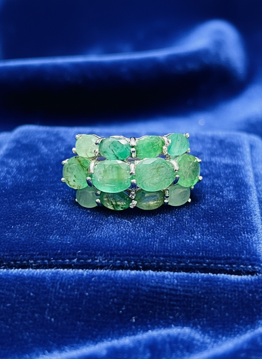 7 carats genuine Colombian unheated emeralds Ring