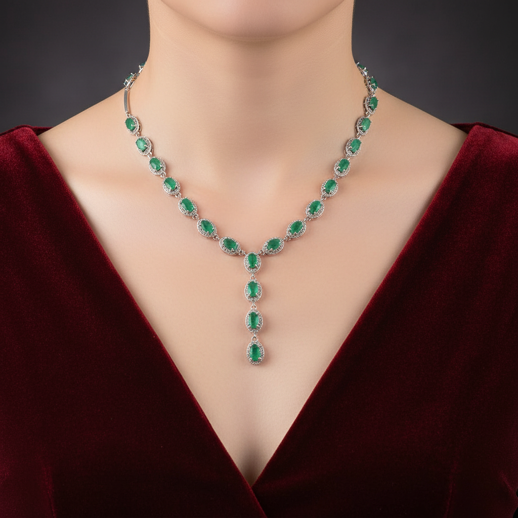 Handmade Natural Emerald and White Topaz Necklace