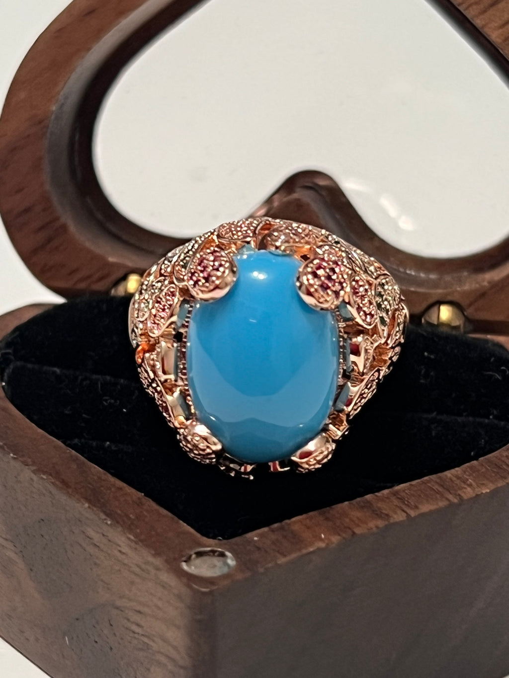 Lab Created Turquoise Statement Ring with Sapphire Accents | Vintage Gold Plated Ring