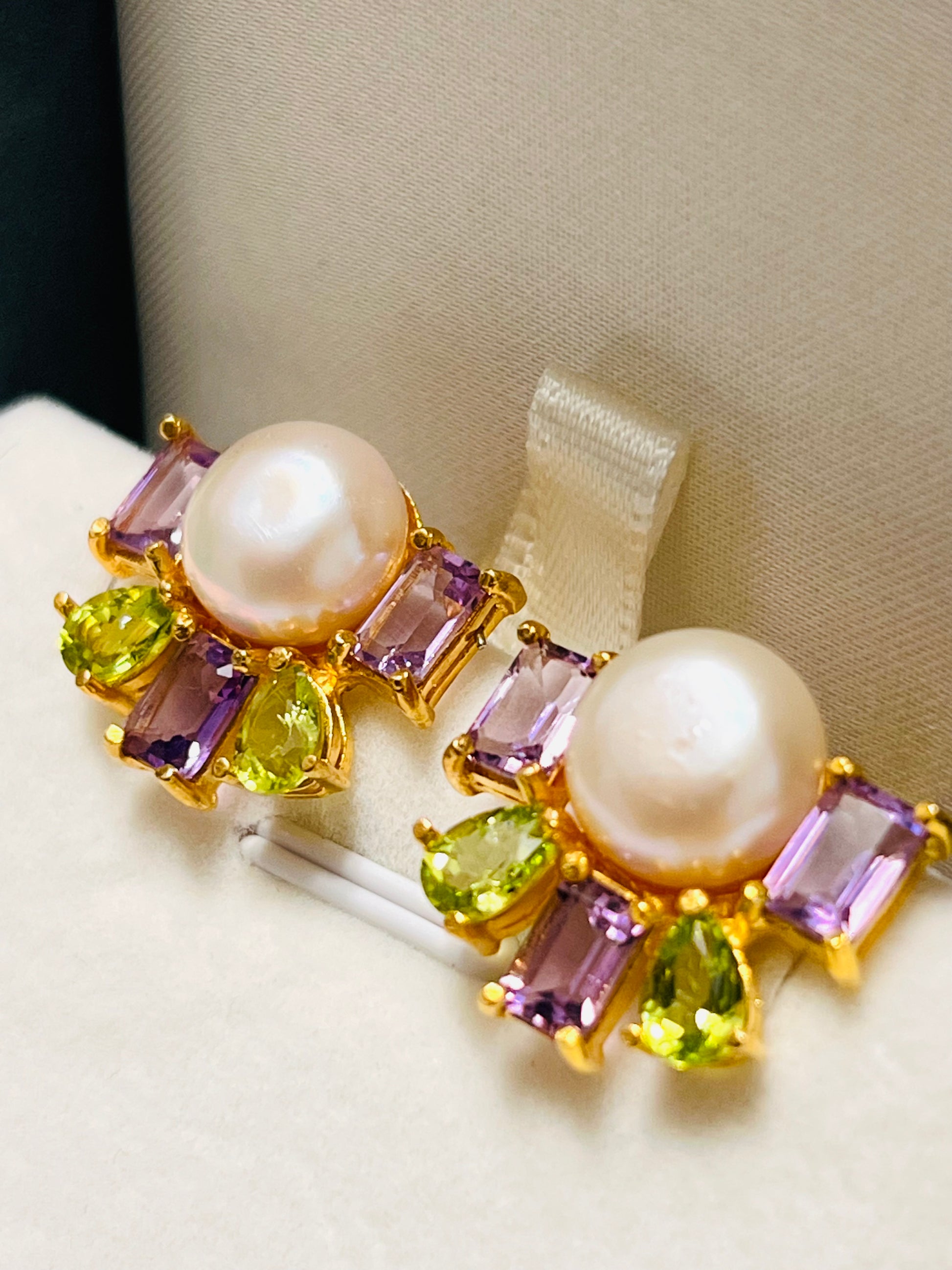 Go for Baroque: Natural Peridot, Amethyst and South Sea Pearl Earrings