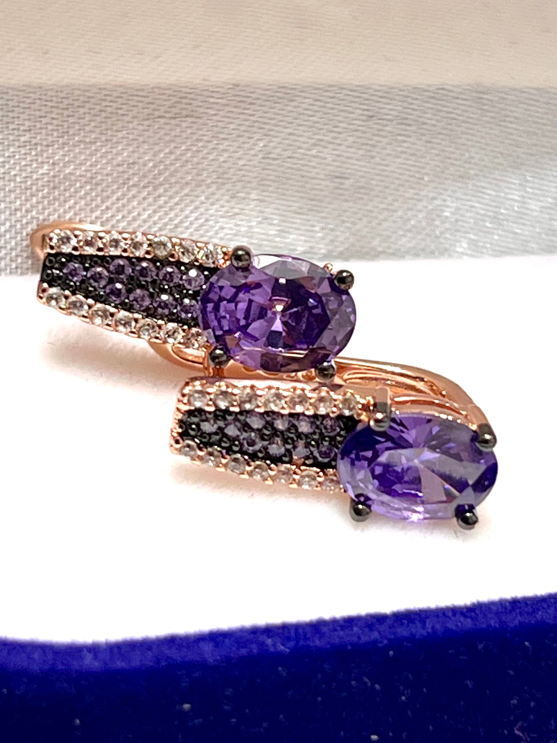 14K Rolled Gold Amethyst Gun metal Earrings