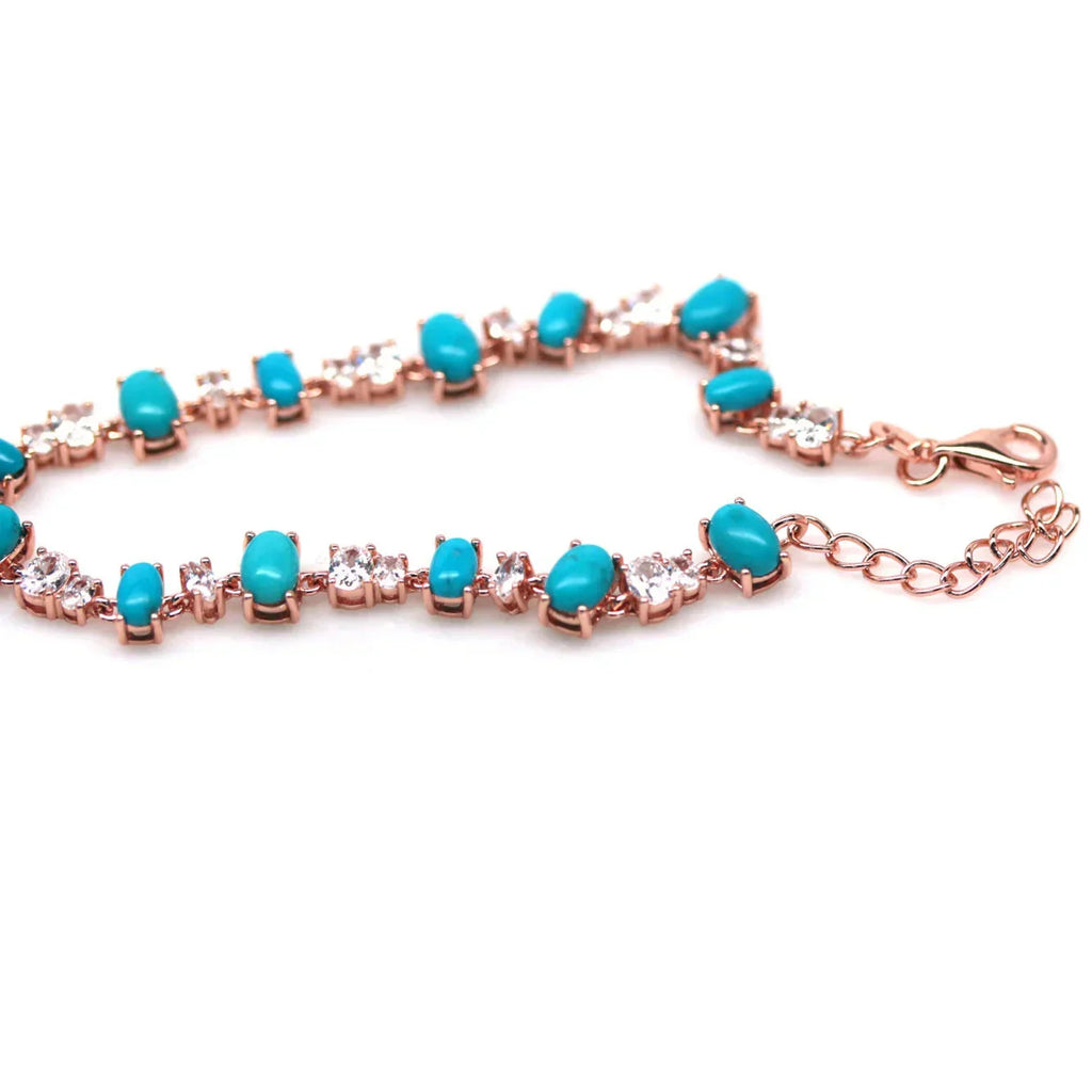 Handmade Blue Turquoise & White Zircon Bracelet 7.5 In