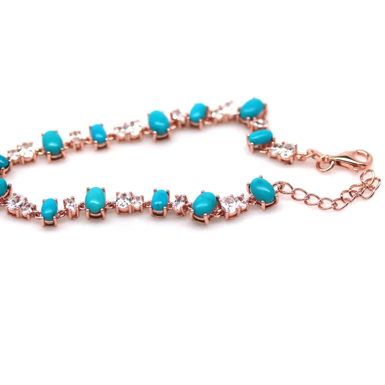 Handmade Blue Turquoise & White Zircon Bracelet 7.5 In