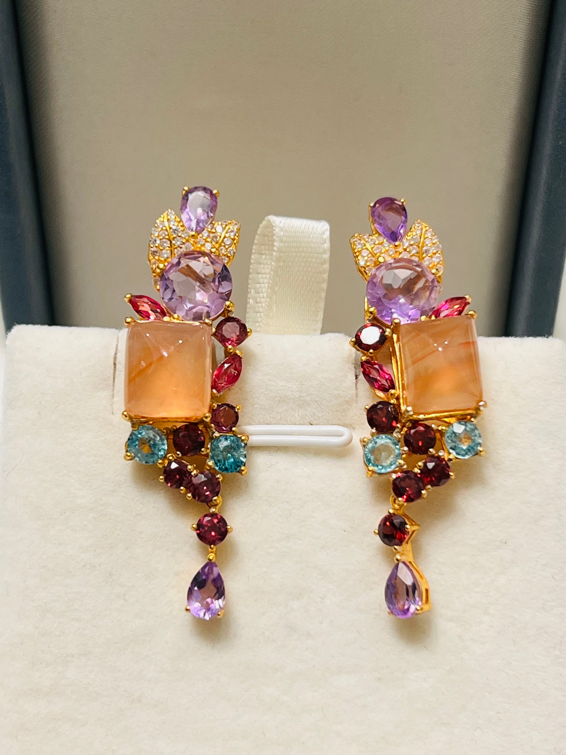 Artisan Square Agate & Multi-Gem Stud Earrings — Handmade in Canada