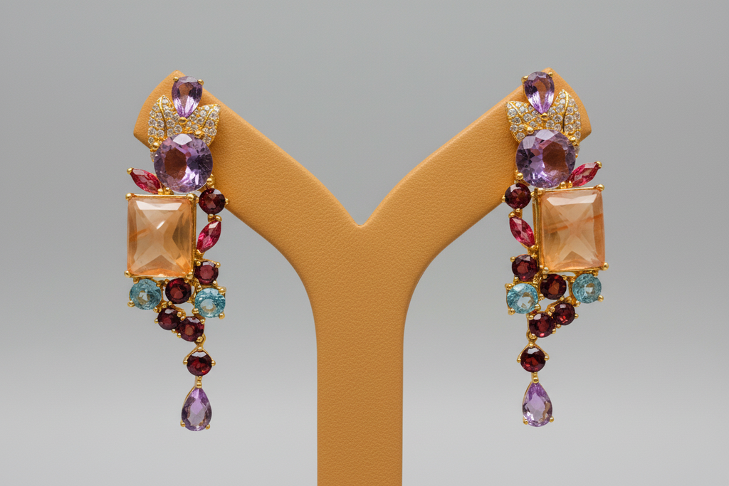 Artisan Square Agate & Multi-Gem Stud Earrings — Handmade in Canada