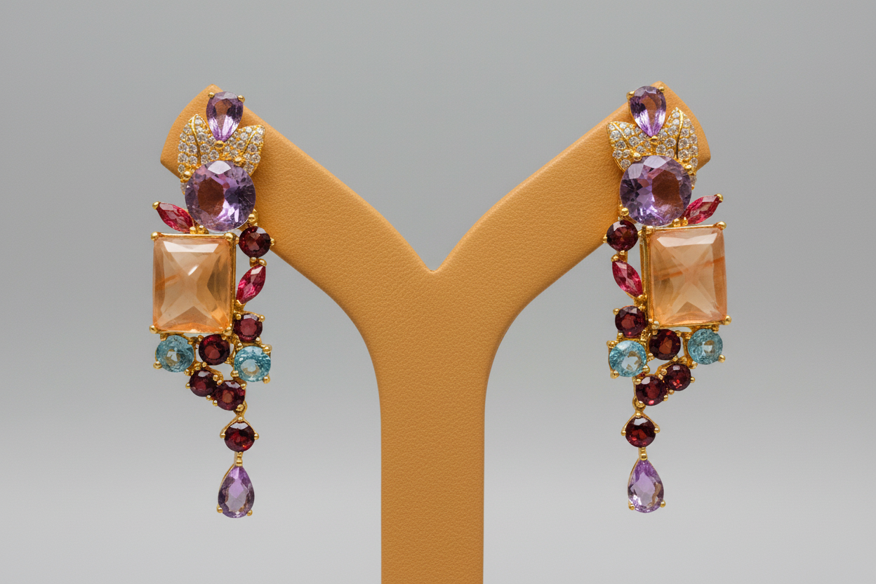 Artisan Square Agate & Multi-Gem Stud Earrings — Handmade in Canada