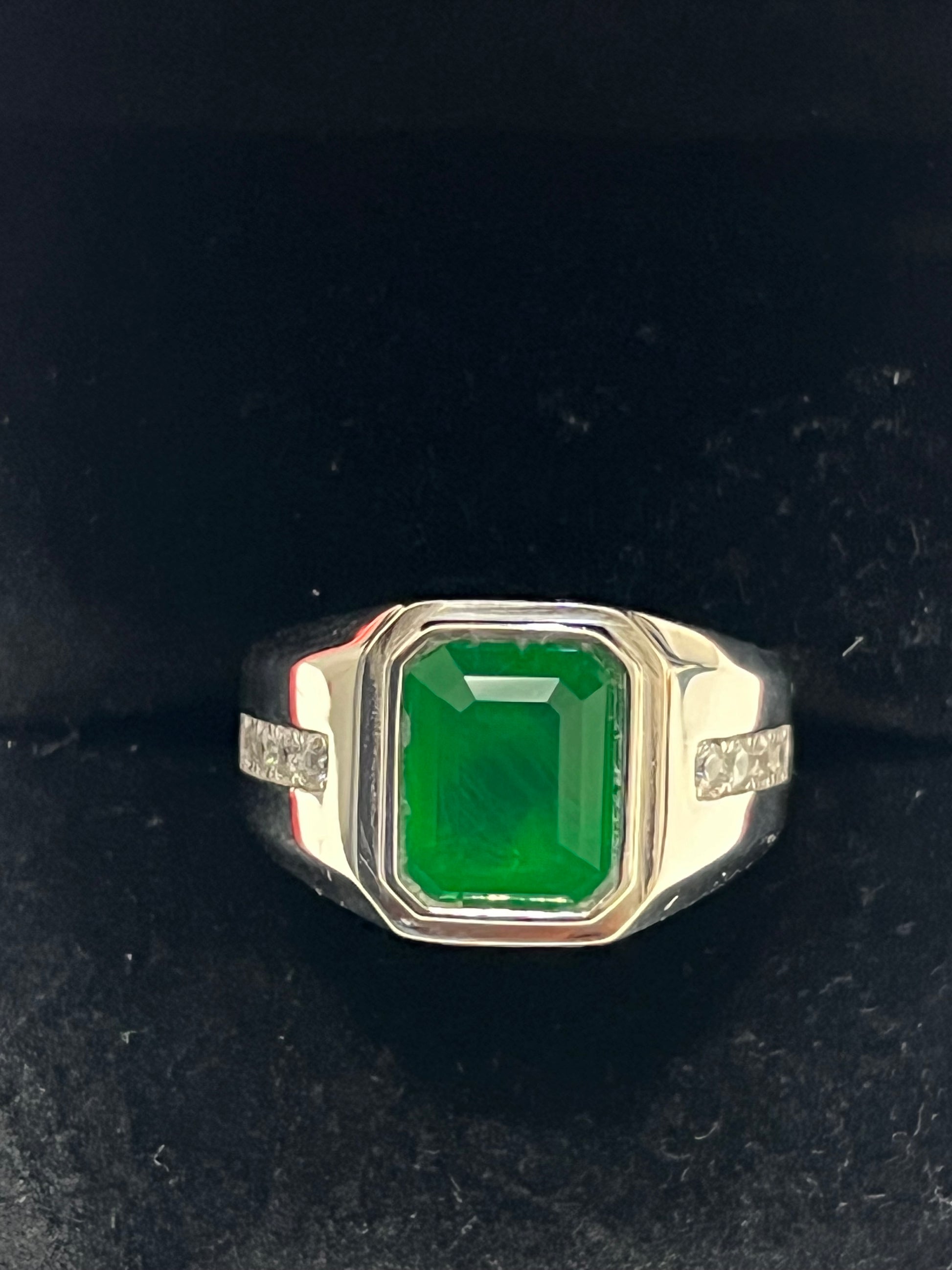 Handmade Emerald Ring (men’s) in Platinum Plated over 925S