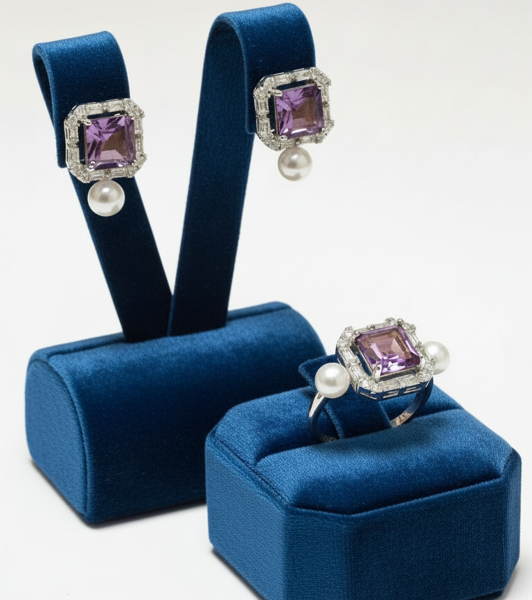 Handmade Natural Amethyst and Pearl “The Midnight” Set