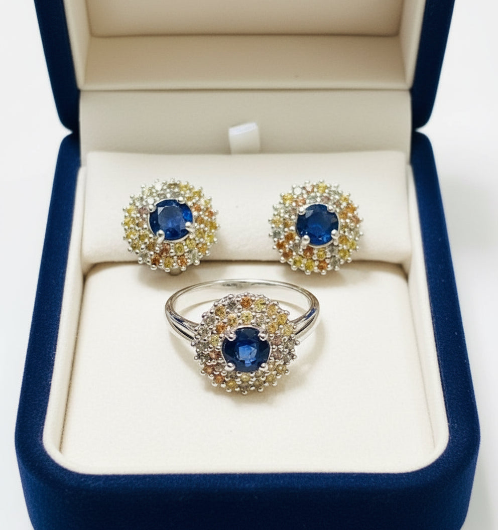 Handmade Natural Sapphire Jewelry Set- Aurelia