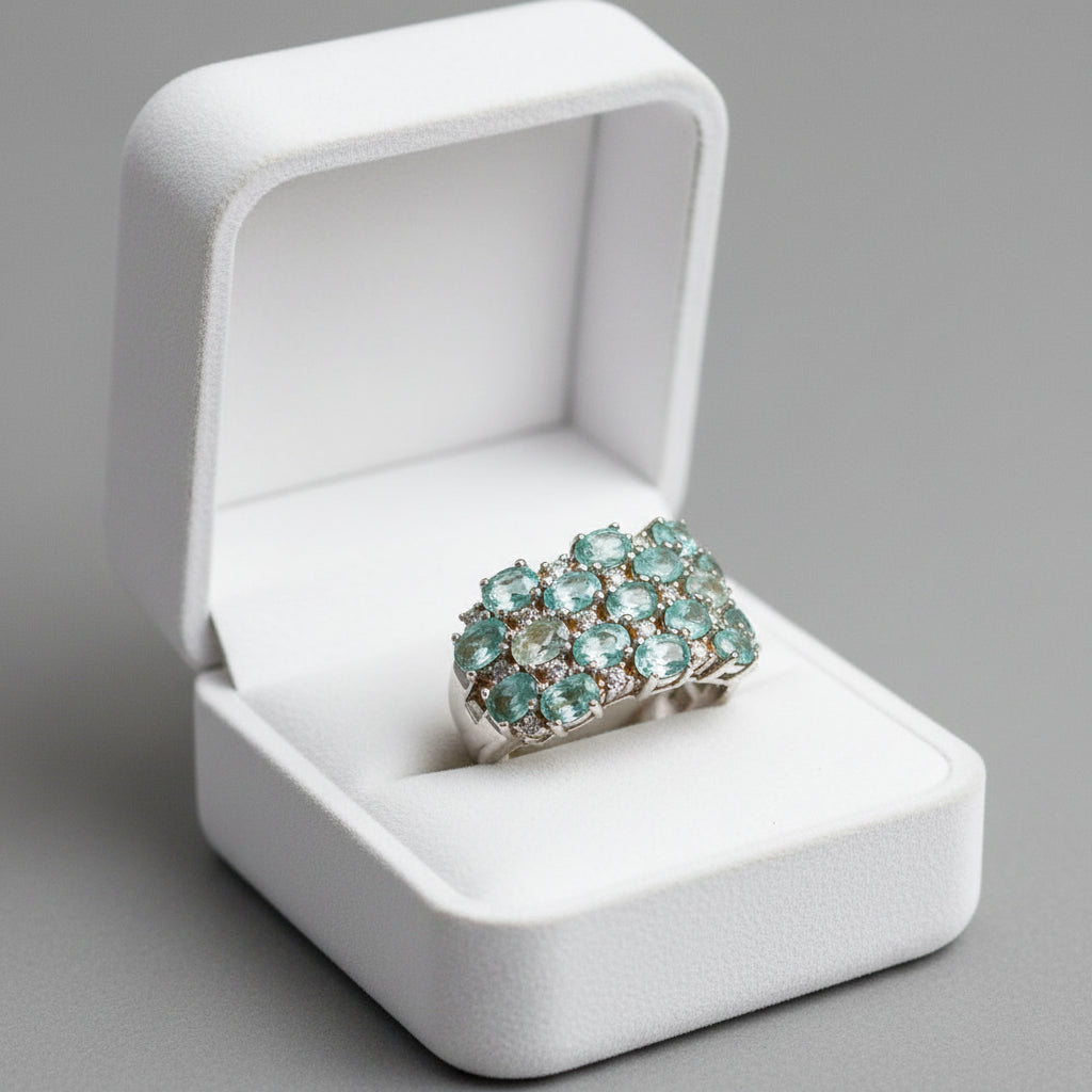 Handmade Two-Tone Blue Apatite & White Sapphire Ring in Sterling Silver