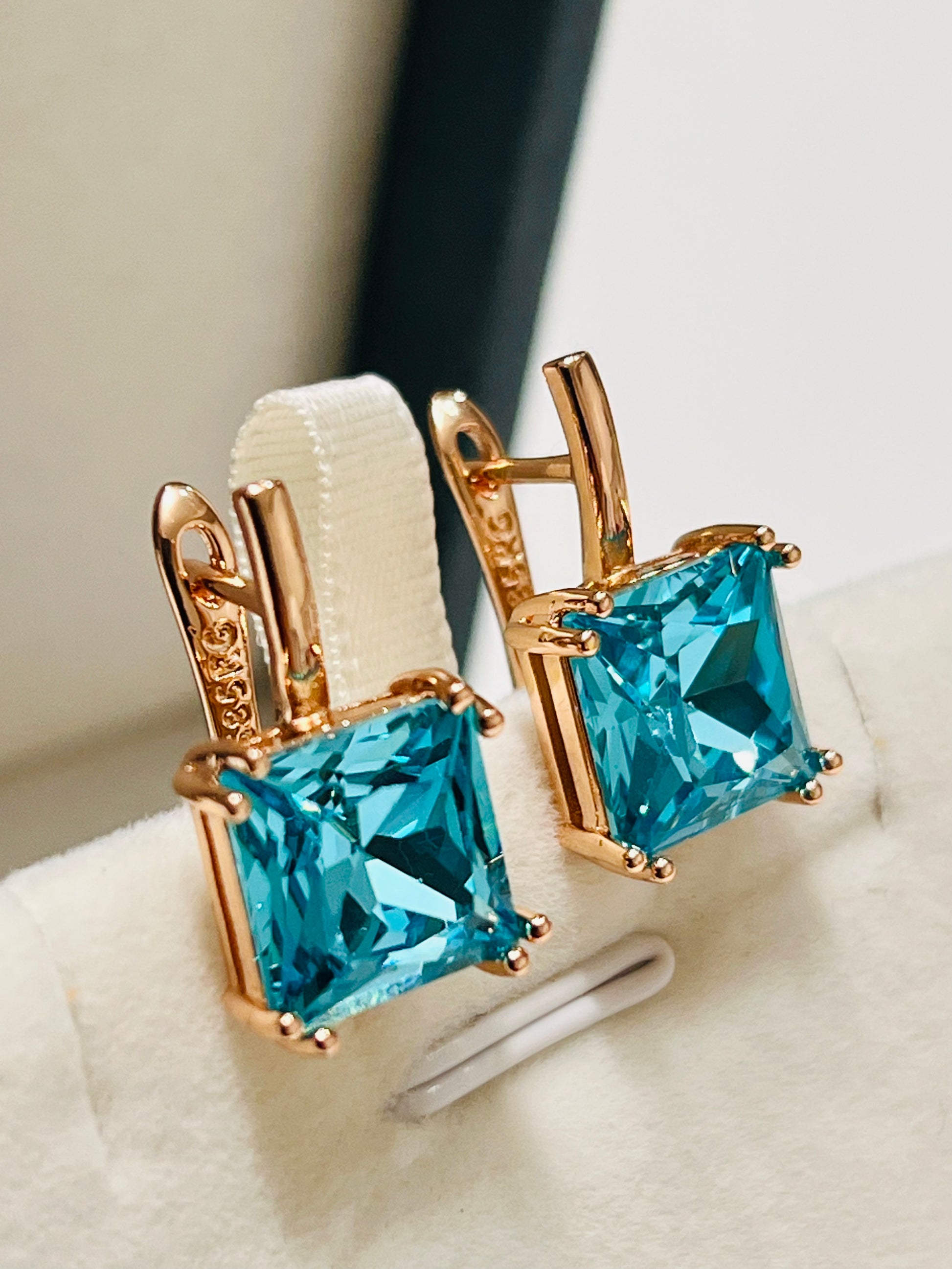 14k Rolled Gold Blue Topaz June Earrings