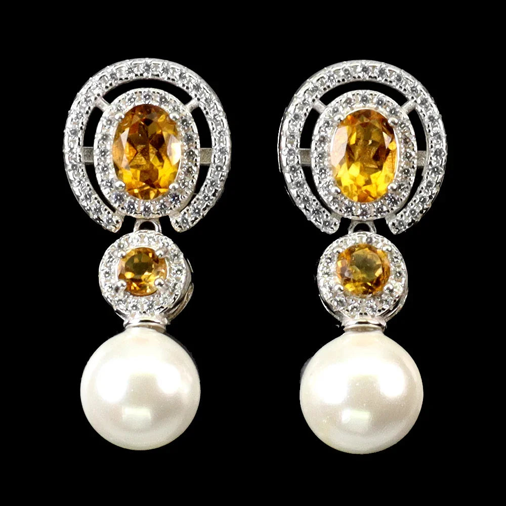 Handmade Citrine and Pearl Drop Earrings