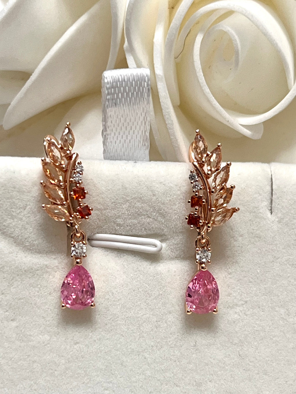 14k Rolled Gold Pink and Champagne Sapphires Drop Earrings