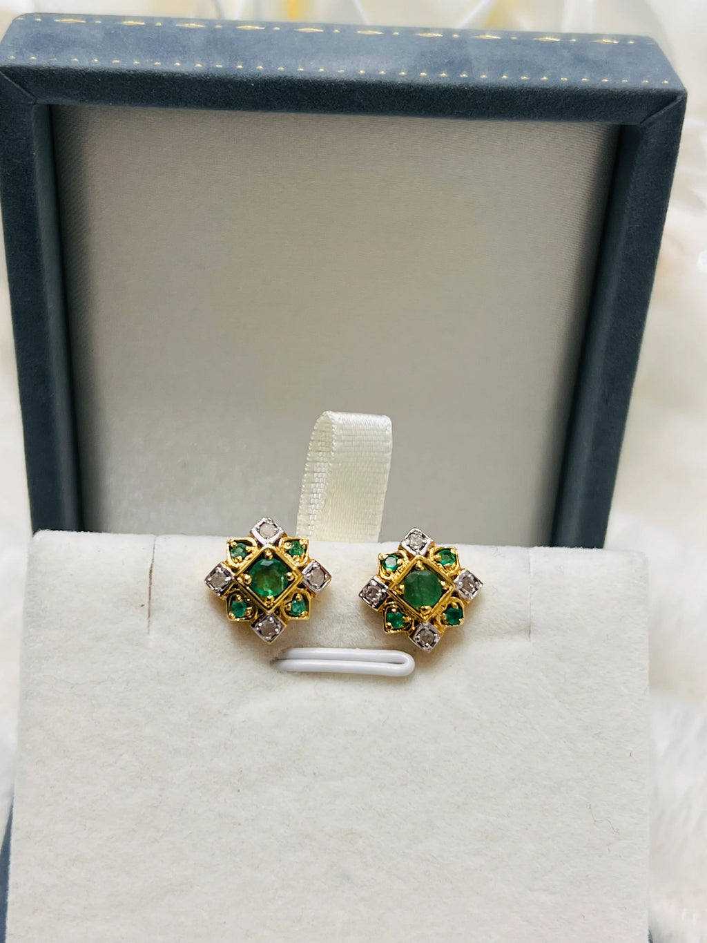 Two-Toned Emerald & Diamond Earrings