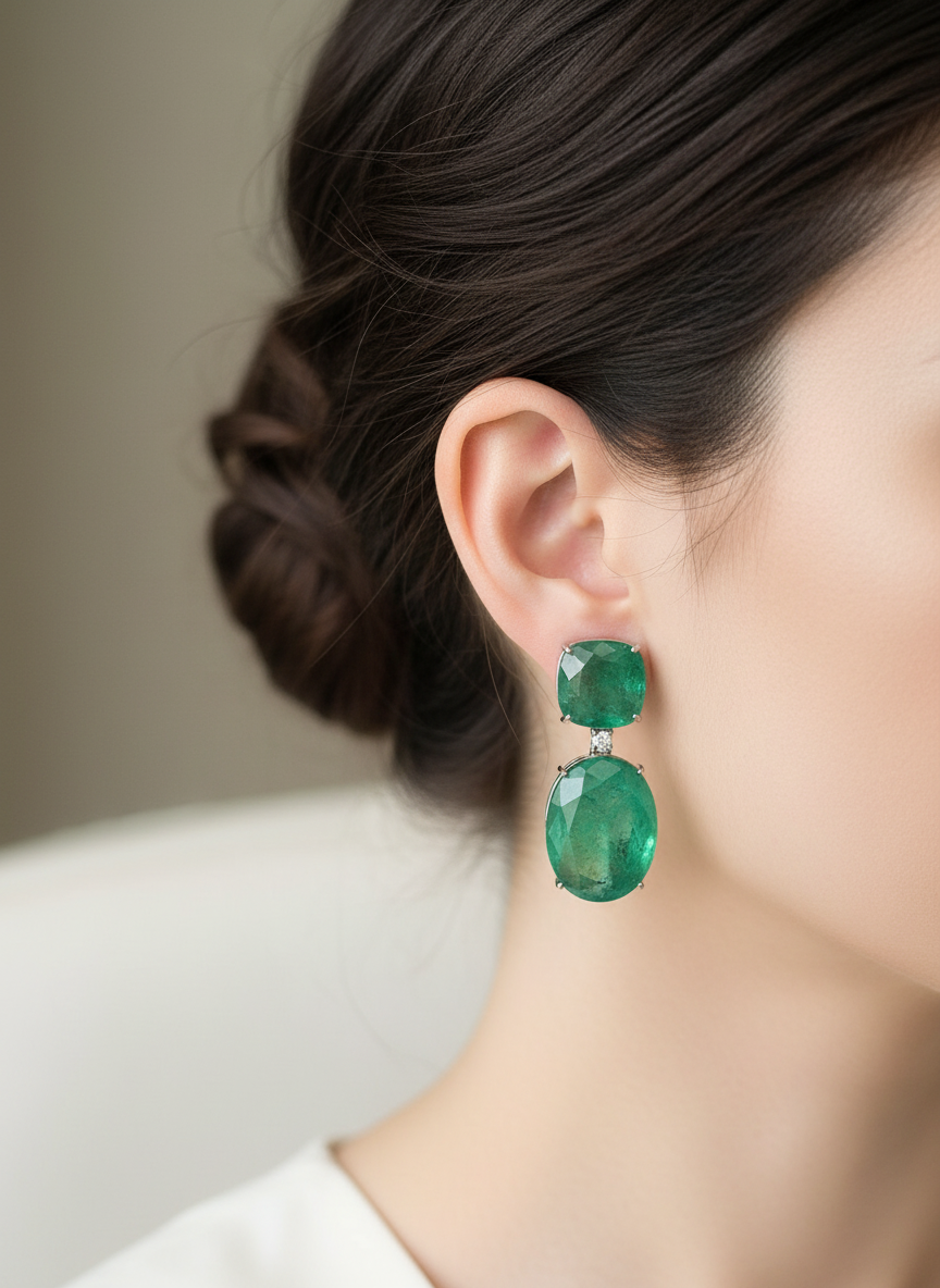 Lab Created Emerald Chunky Earrings