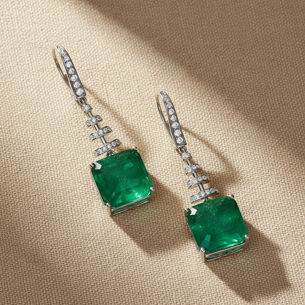 Lab Created Emerald Sterling silver Drop Earrings