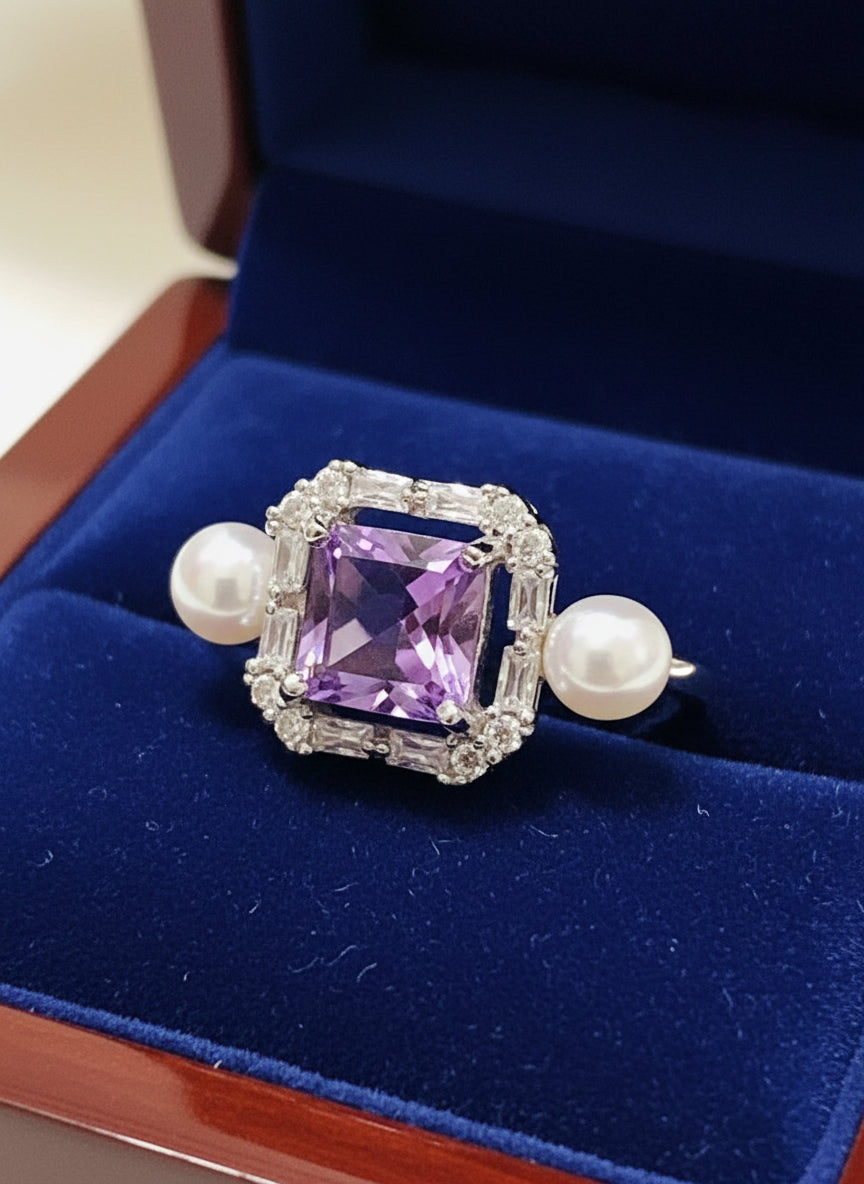 Handmade Natural Amethyst and Pearl “The Midnight” Set