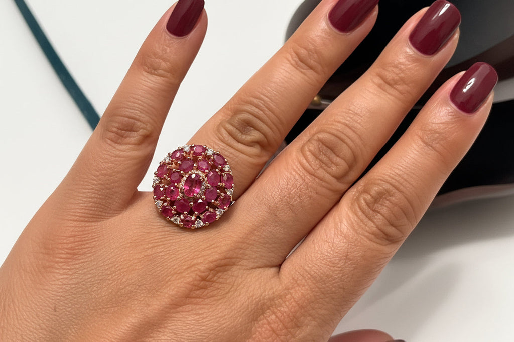 Artisan Pink Ruby Ring with Created White Sapphire Accents