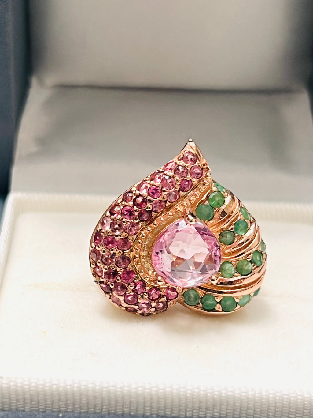 Handmade Heart Ring with Pink Tourmaline, Emerald & Ruby Accents