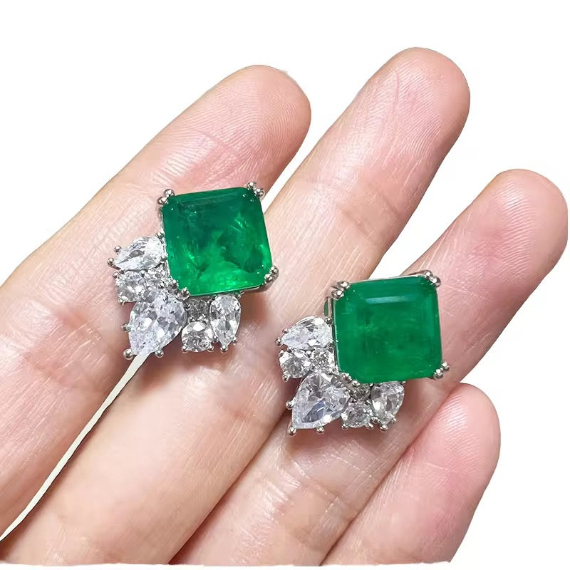 Sterling Silver Emerald Doublet Ice-Cut Earrings