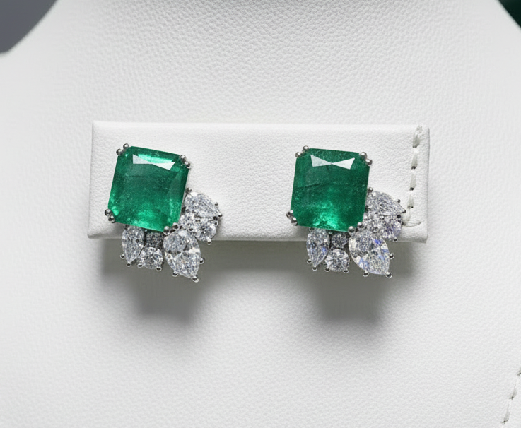 Sterling Silver Emerald Doublet Ice-Cut Earrings