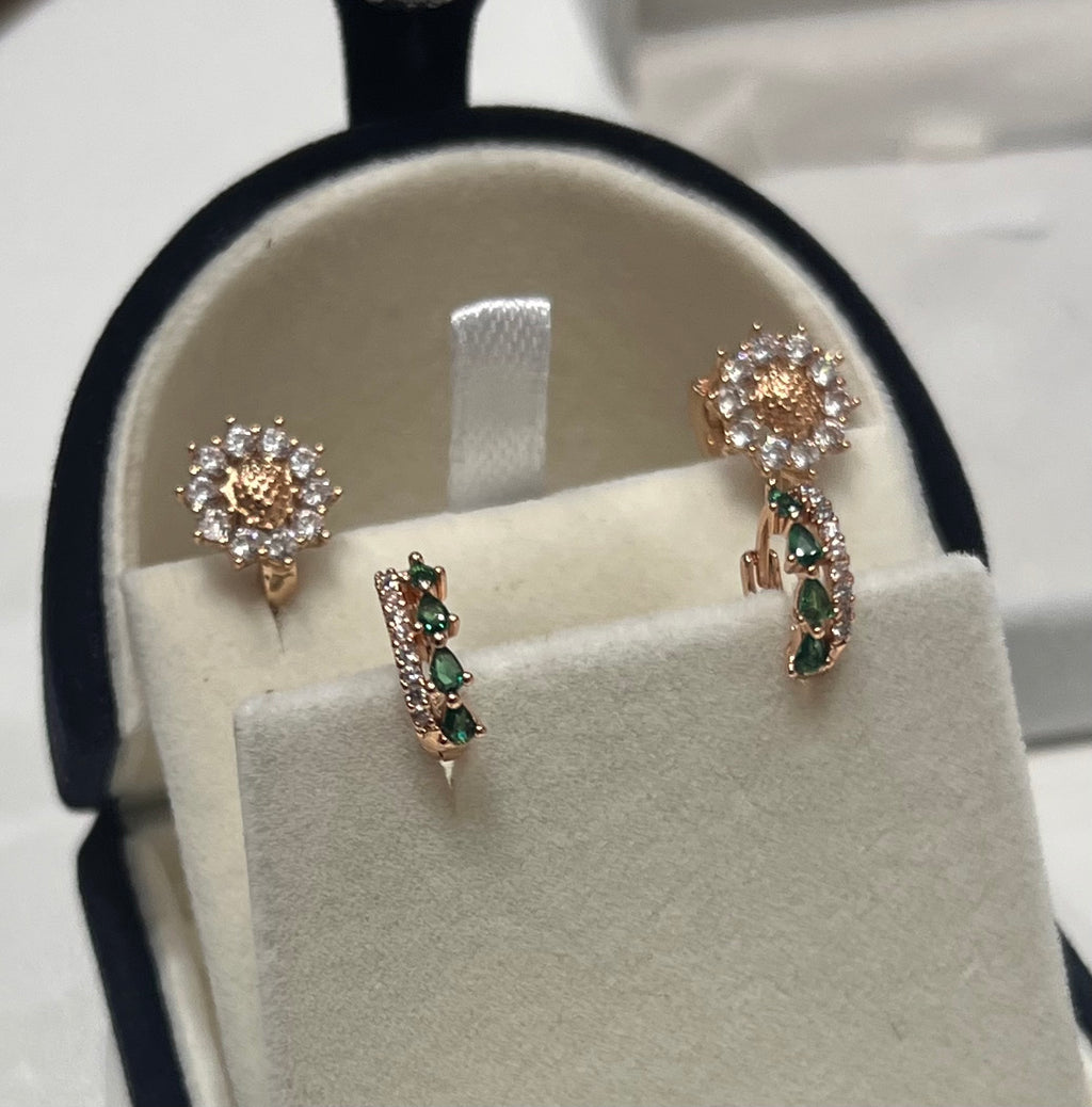 14k Rolled Gold Rose-gold tone earrings Huggie set