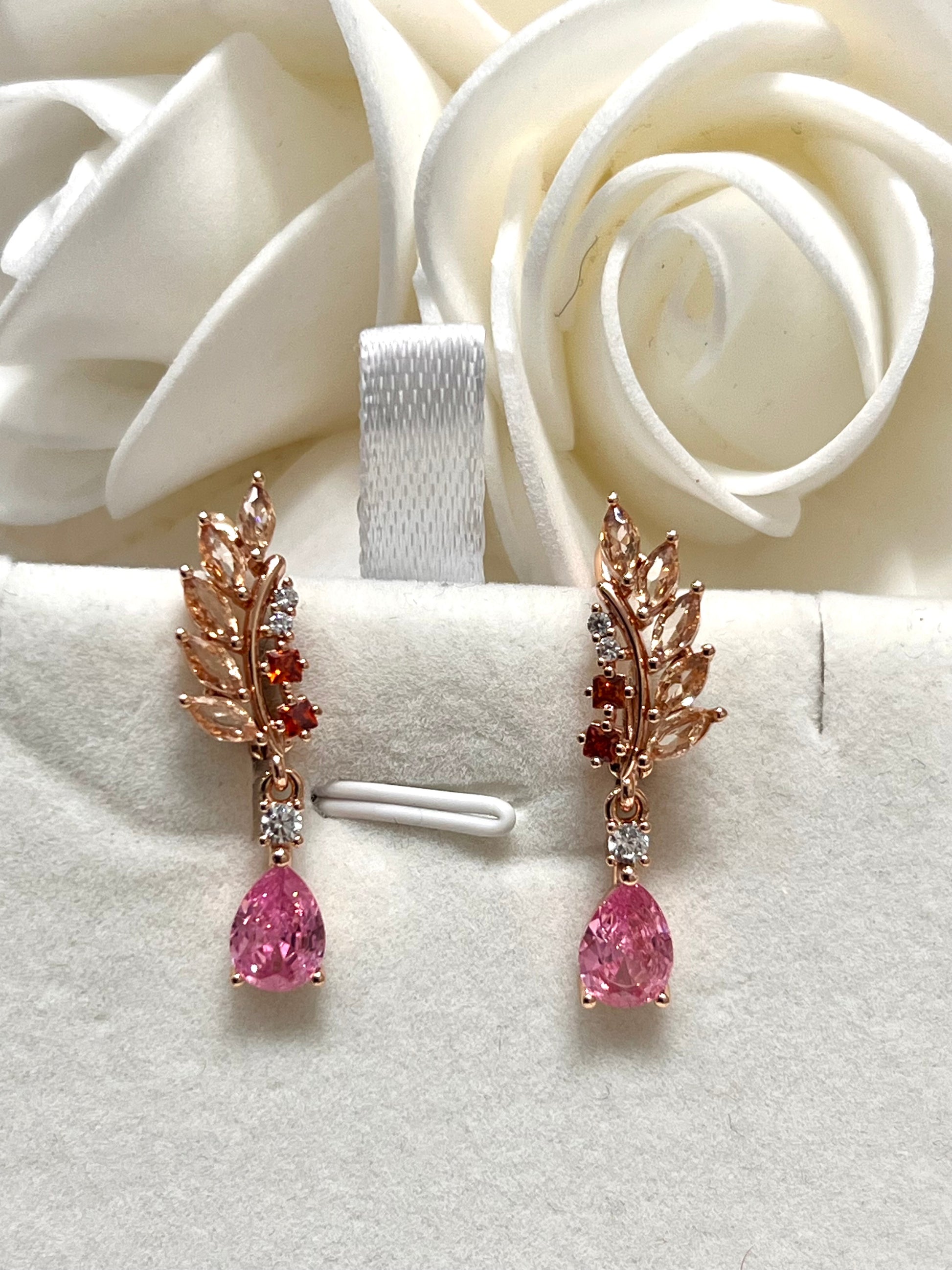 14k Rolled Gold Pink and Champagne Sapphires Drop Earrings