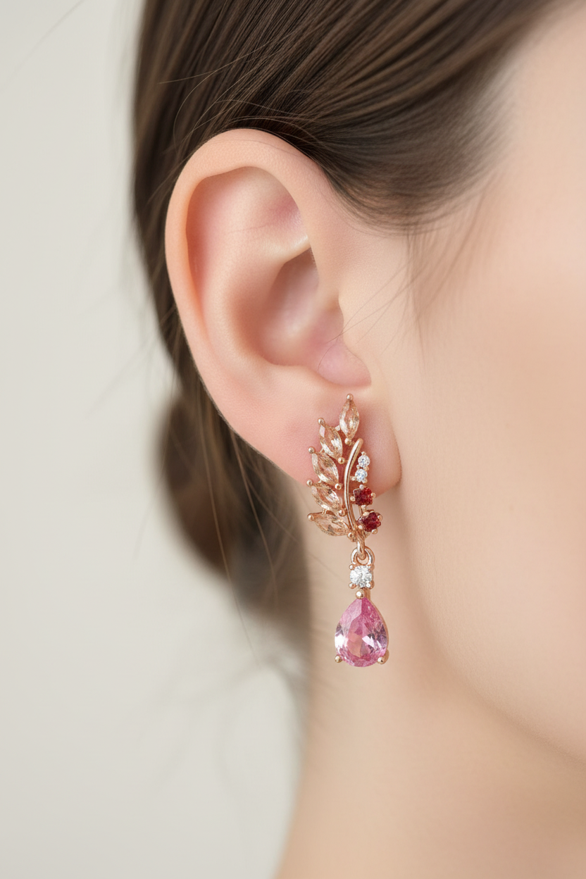 14k Rolled Gold Pink and Champagne Sapphires Drop Earrings