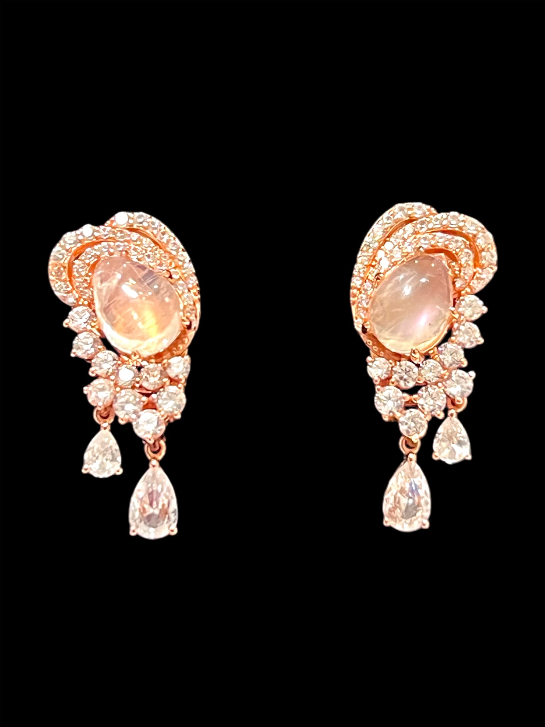 Full Moon Glow White Sapphire & Moonstone Earrings – Handmade