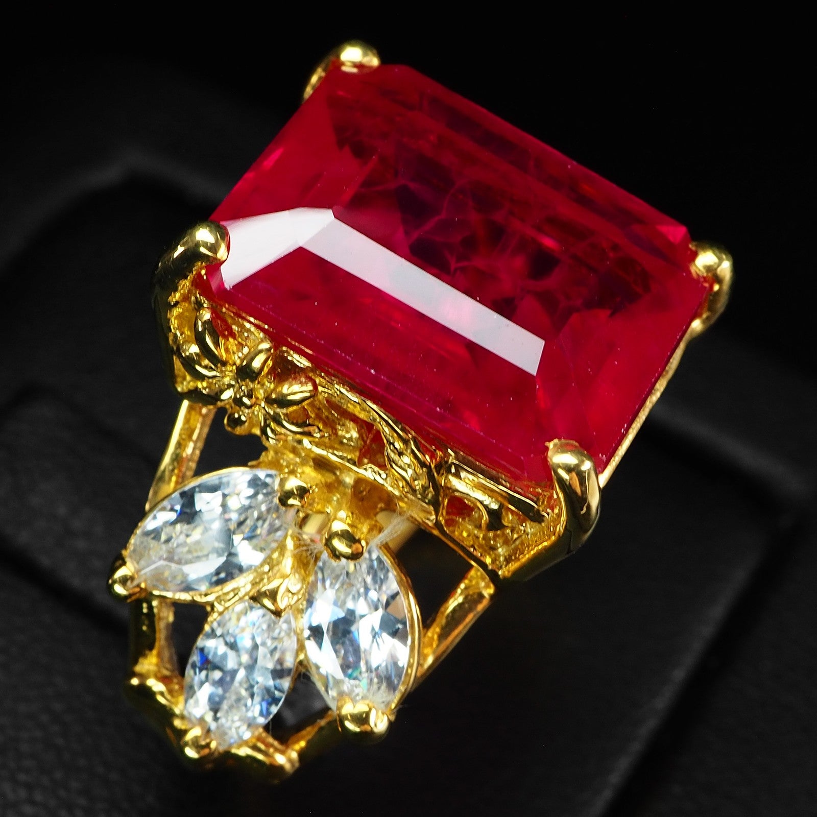 12.8 CTW Handmade Emerald Cut Ruby Solitaire Ring in 14k Gold vermeil over 925S